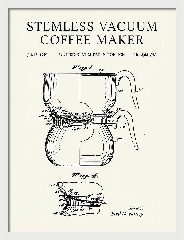 Stemless Vacuum Coffee Maker Minimalist Patent Us2621582a