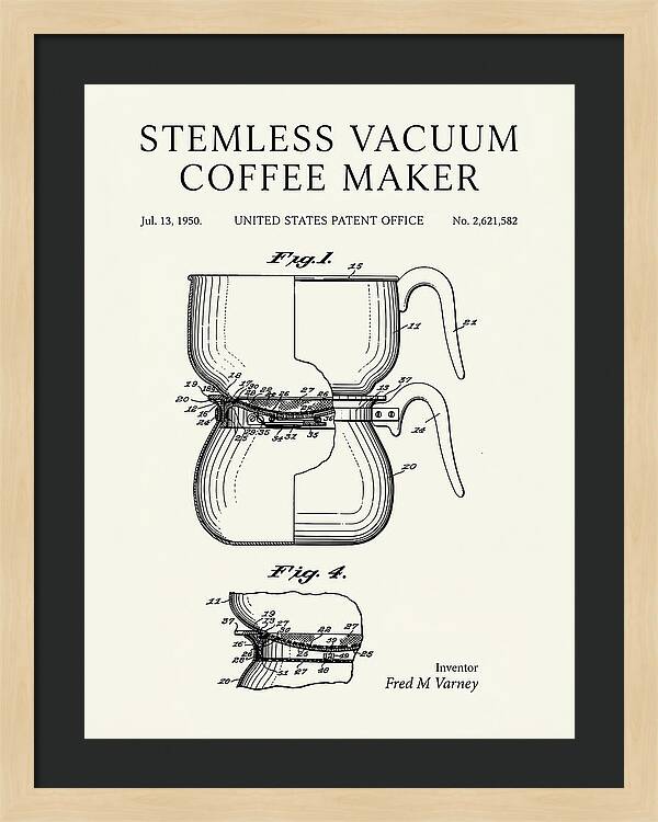 Stemless Vacuum Coffee Maker Minimalist Patent Us2621582a