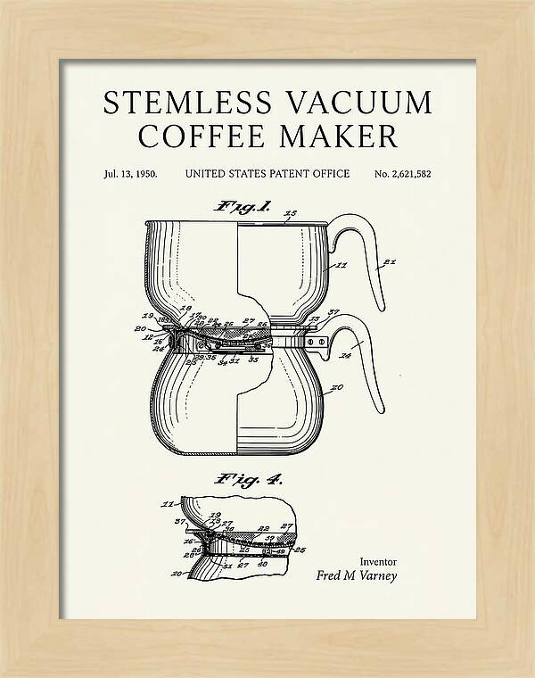 Stemless Vacuum Coffee Maker Minimalist Patent Us2621582a