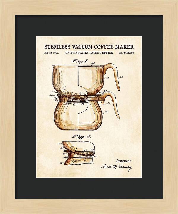Stemless Vacuum Coffee Maker Watercolor Patent Us2621582a