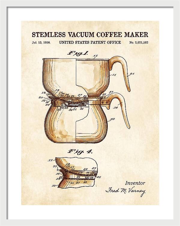 Stemless Vacuum Coffee Maker Watercolor Patent Us2621582a