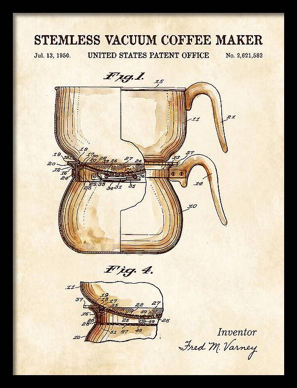 Stemless Vacuum Coffee Maker Watercolor Patent Us2621582a