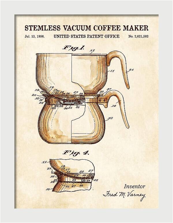 Stemless Vacuum Coffee Maker Watercolor Patent Us2621582a