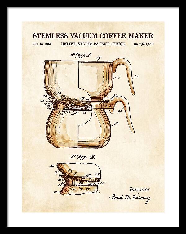 Stemless Vacuum Coffee Maker Watercolor Patent Us2621582a