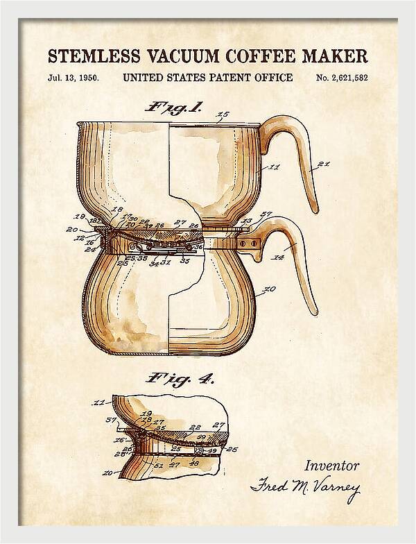 Stemless Vacuum Coffee Maker Watercolor Patent Us2621582a