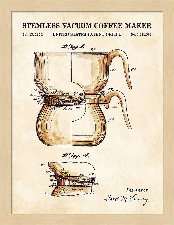 Stemless Vacuum Coffee Maker Watercolor Patent Us2621582a