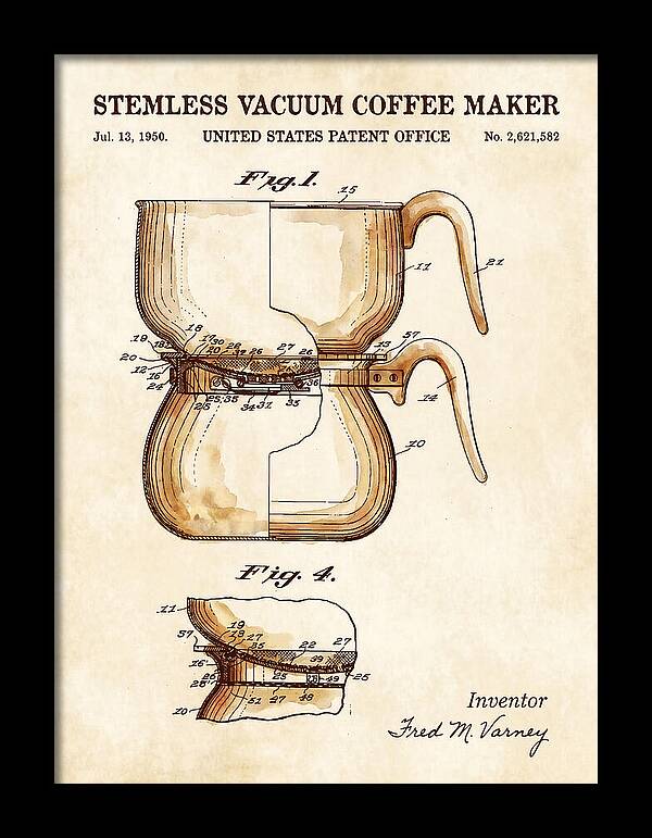Stemless Vacuum Coffee Maker Watercolor Patent Us2621582a