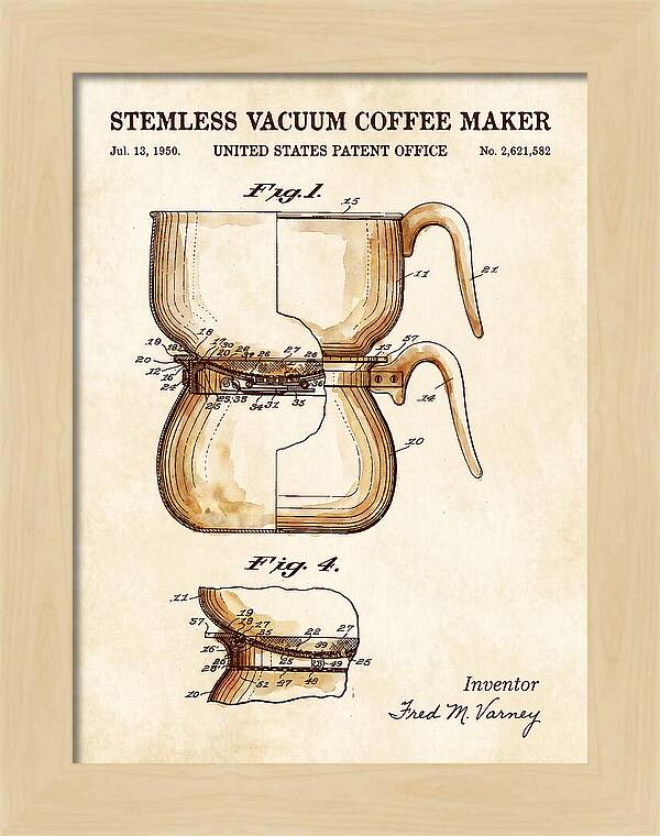 Stemless Vacuum Coffee Maker Watercolor Patent Us2621582a