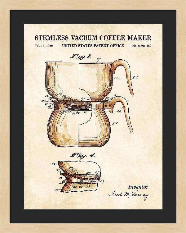Stemless Vacuum Coffee Maker Watercolor Patent Us2621582a