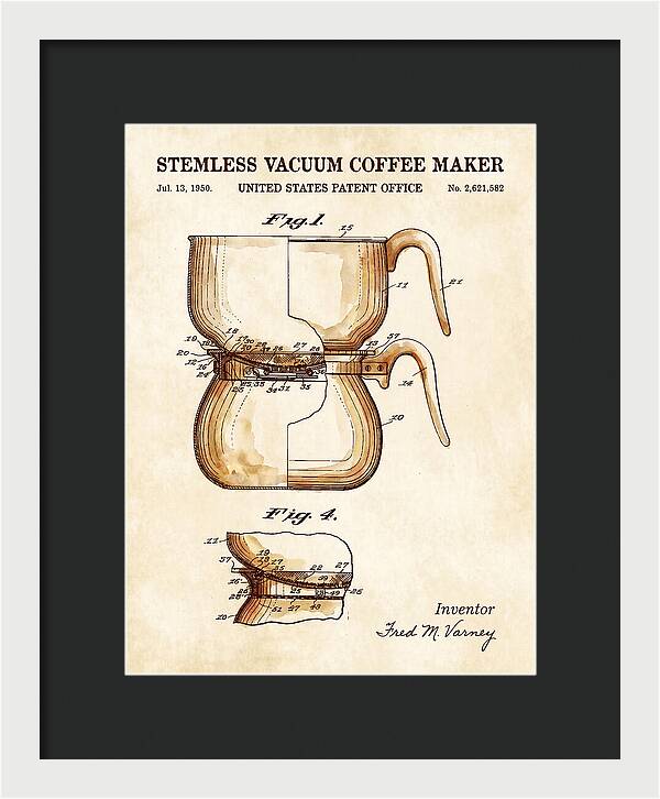 Stemless Vacuum Coffee Maker Watercolor Patent Us2621582a