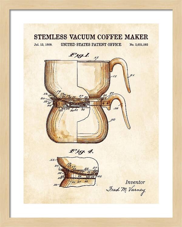 Stemless Vacuum Coffee Maker Watercolor Patent Us2621582a