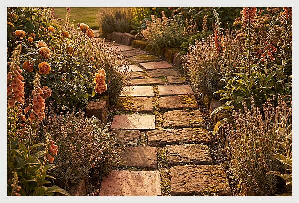 Stepping Stone Path Through A Cottage Garden