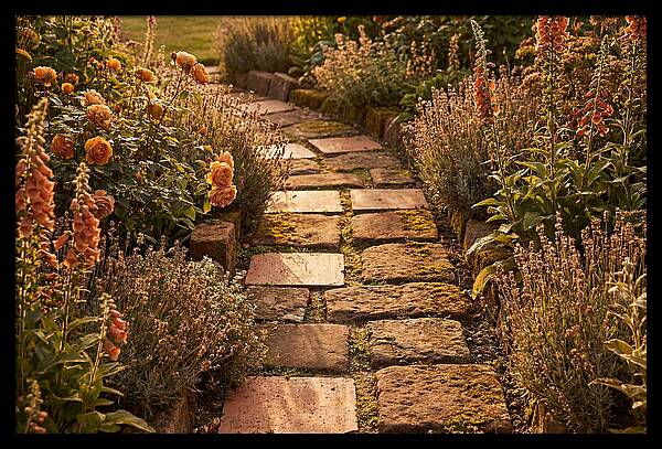 Stepping Stone Path Through A Cottage Garden