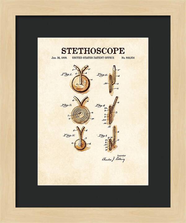 Stethoscope Watercolor Patent Us910854a