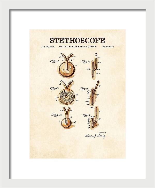 Stethoscope Watercolor Patent Us910854a