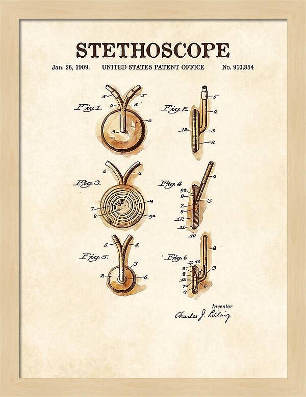 Stethoscope Watercolor Patent Us910854a