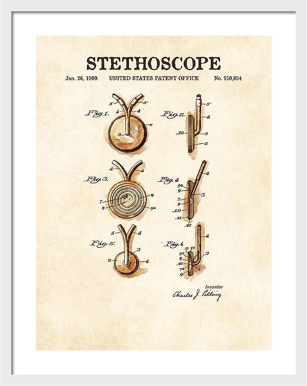 Stethoscope Watercolor Patent Us910854a