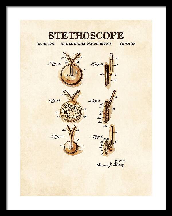 Stethoscope Watercolor Patent Us910854a