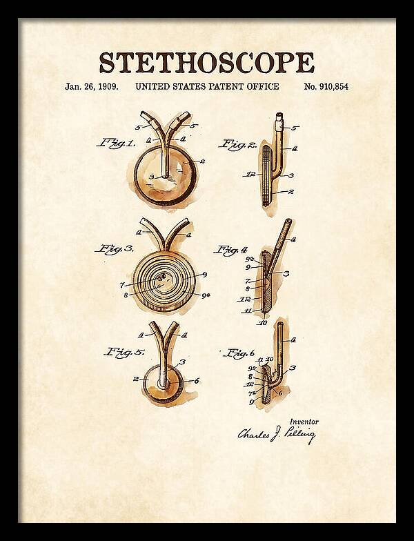 Stethoscope Watercolor Patent Us910854a