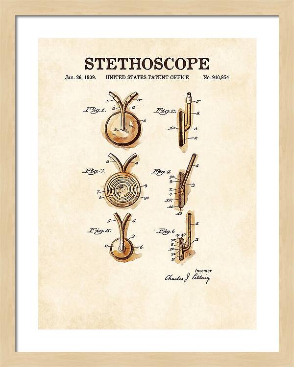 Stethoscope Watercolor Patent Us910854a