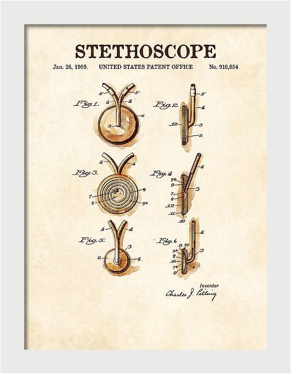 Stethoscope Watercolor Patent Us910854a