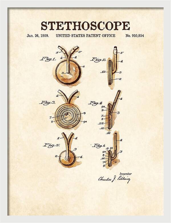 Stethoscope Watercolor Patent Us910854a