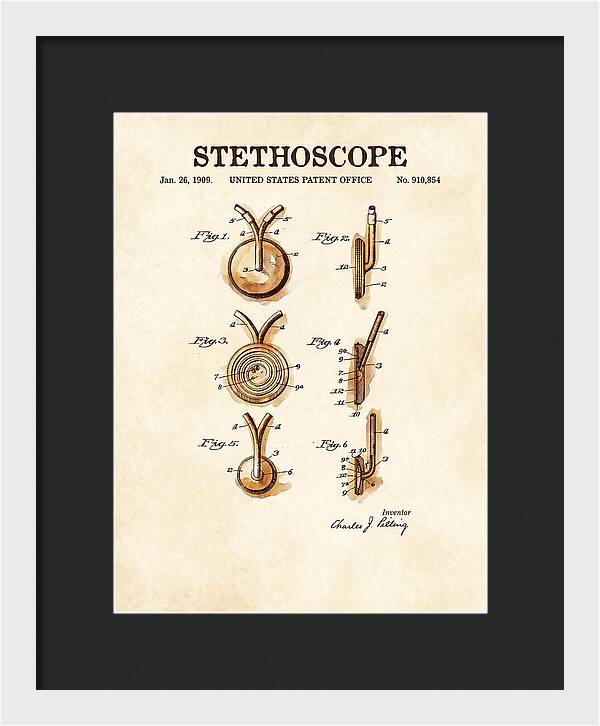 Stethoscope Watercolor Patent Us910854a