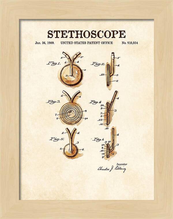Stethoscope Watercolor Patent Us910854a