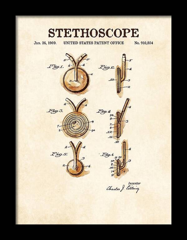 Stethoscope Watercolor Patent Us910854a