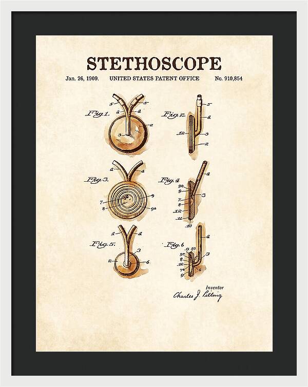 Stethoscope Watercolor Patent Us910854a