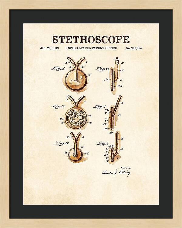 Stethoscope Watercolor Patent Us910854a