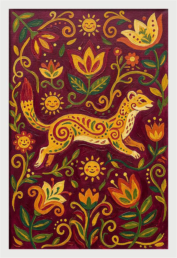 Stoat Among Floral Patterns