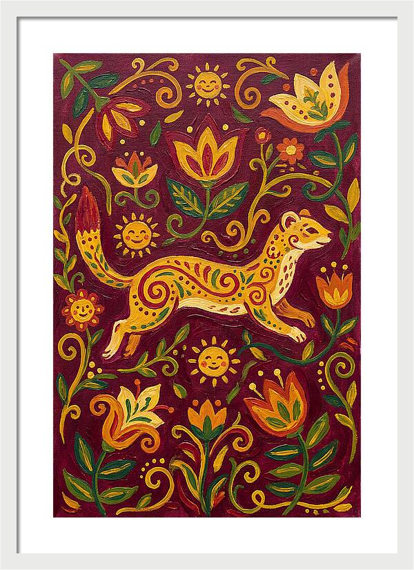 Stoat Among Floral Patterns