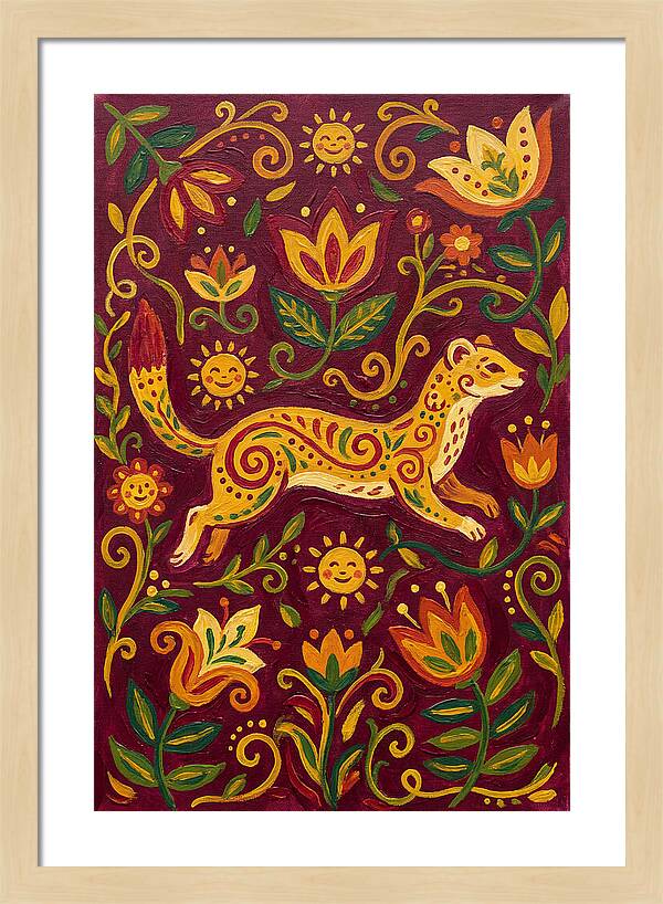 Stoat Among Floral Patterns