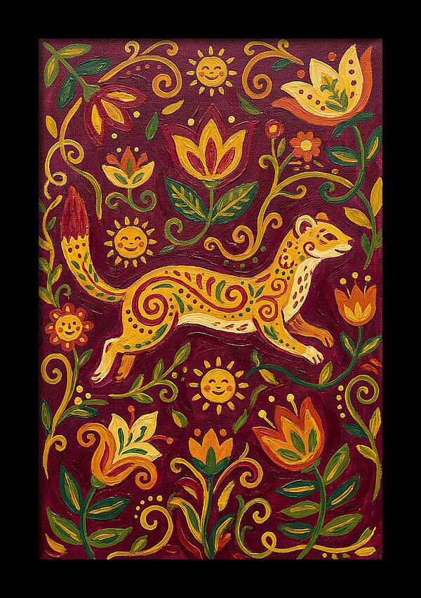 Stoat Among Floral Patterns