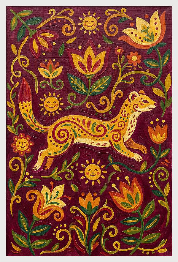 Stoat Among Floral Patterns