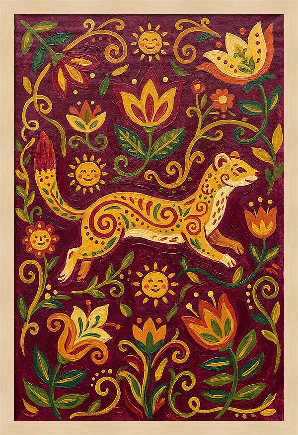 Stoat Among Floral Patterns