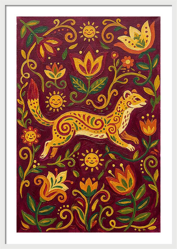 Stoat Among Floral Patterns