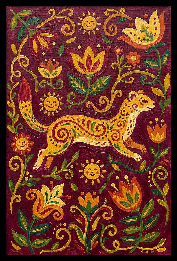 Stoat Among Floral Patterns