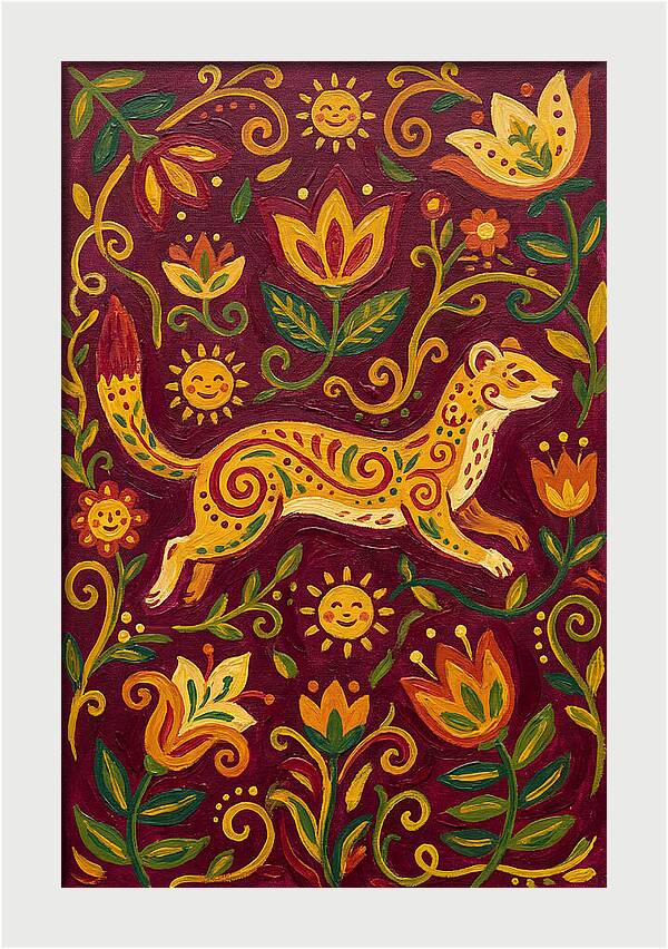 Stoat Among Floral Patterns