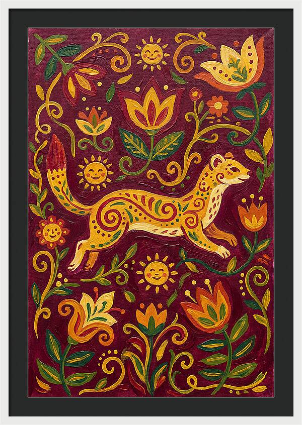 Stoat Among Floral Patterns
