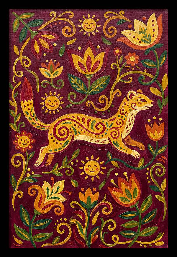 Stoat Among Floral Patterns