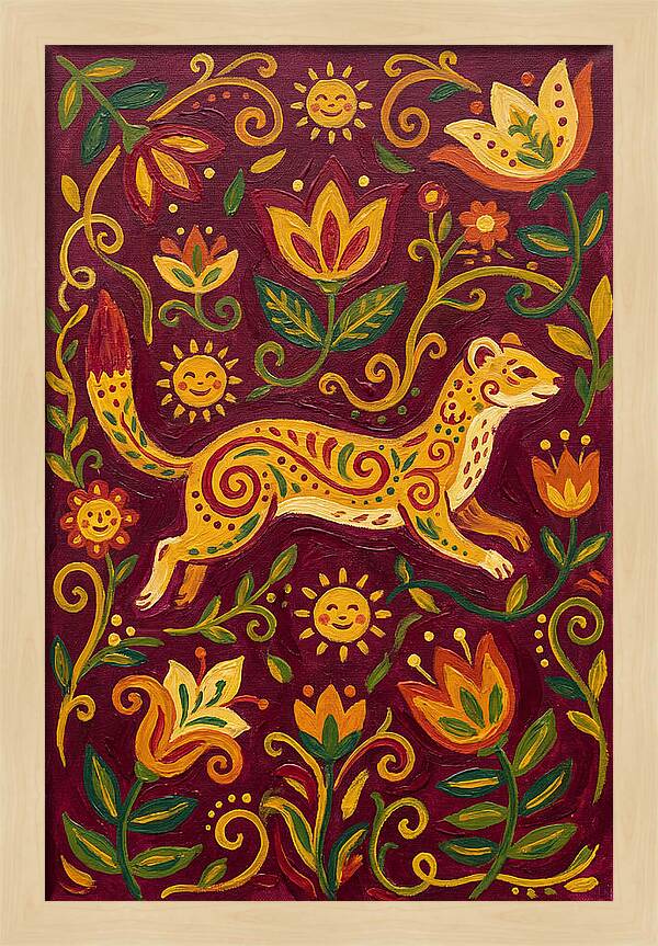 Stoat Among Floral Patterns