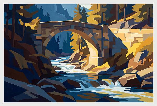 Stone Arch Bridge Over Rushing Mountain