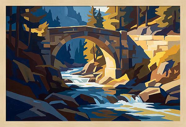 Stone Arch Bridge Over Rushing Mountain