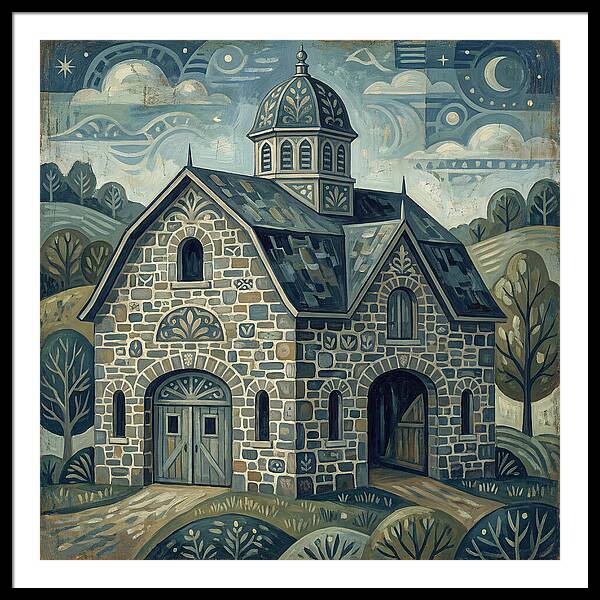 Stone Barn Under Starry Sky