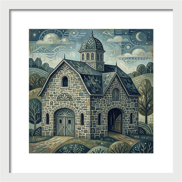 Stone Barn Under Starry Sky