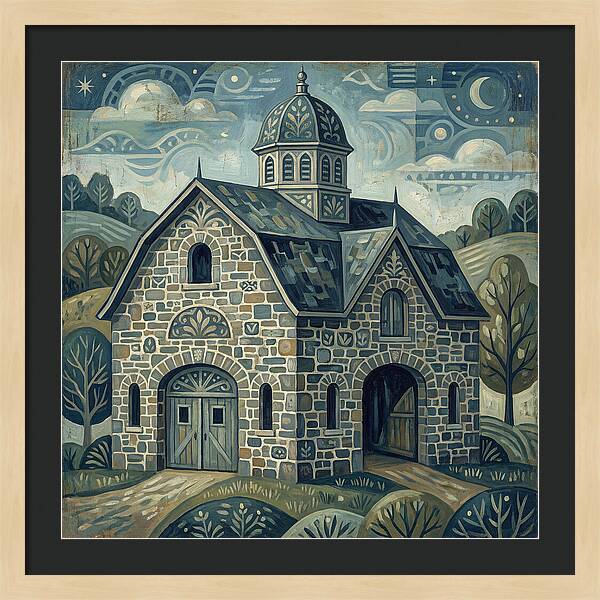 Stone Barn Under Starry Sky