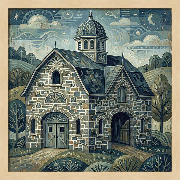 Stone Barn Under Starry Sky