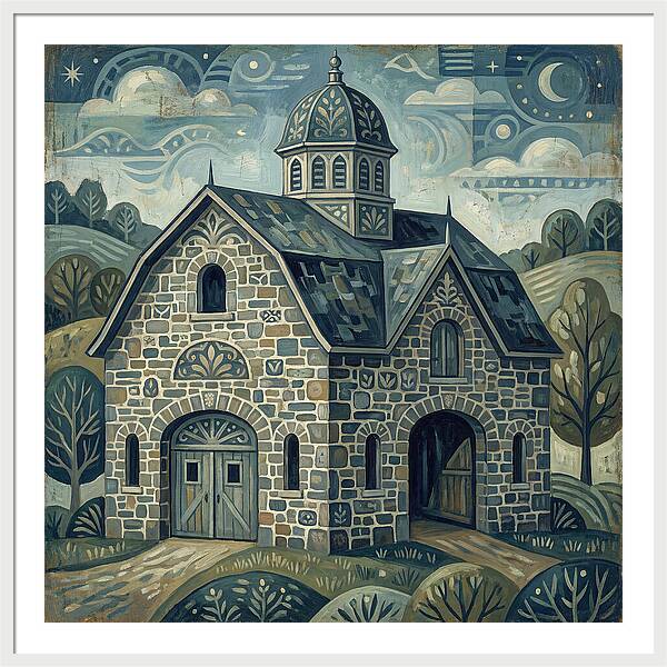 Stone Barn Under Starry Sky
